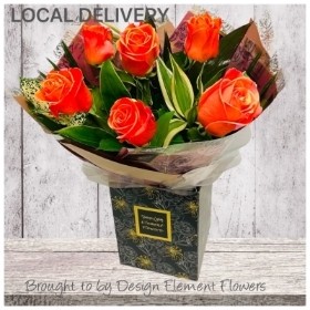 Luxury 6 Orange Rose Hand tied